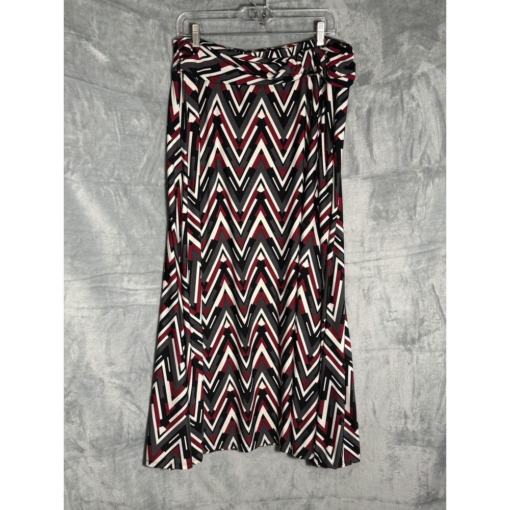 Robert Louis Womens XL Chevron Maxi Skirt Burgundy Black Geometric O-Ring